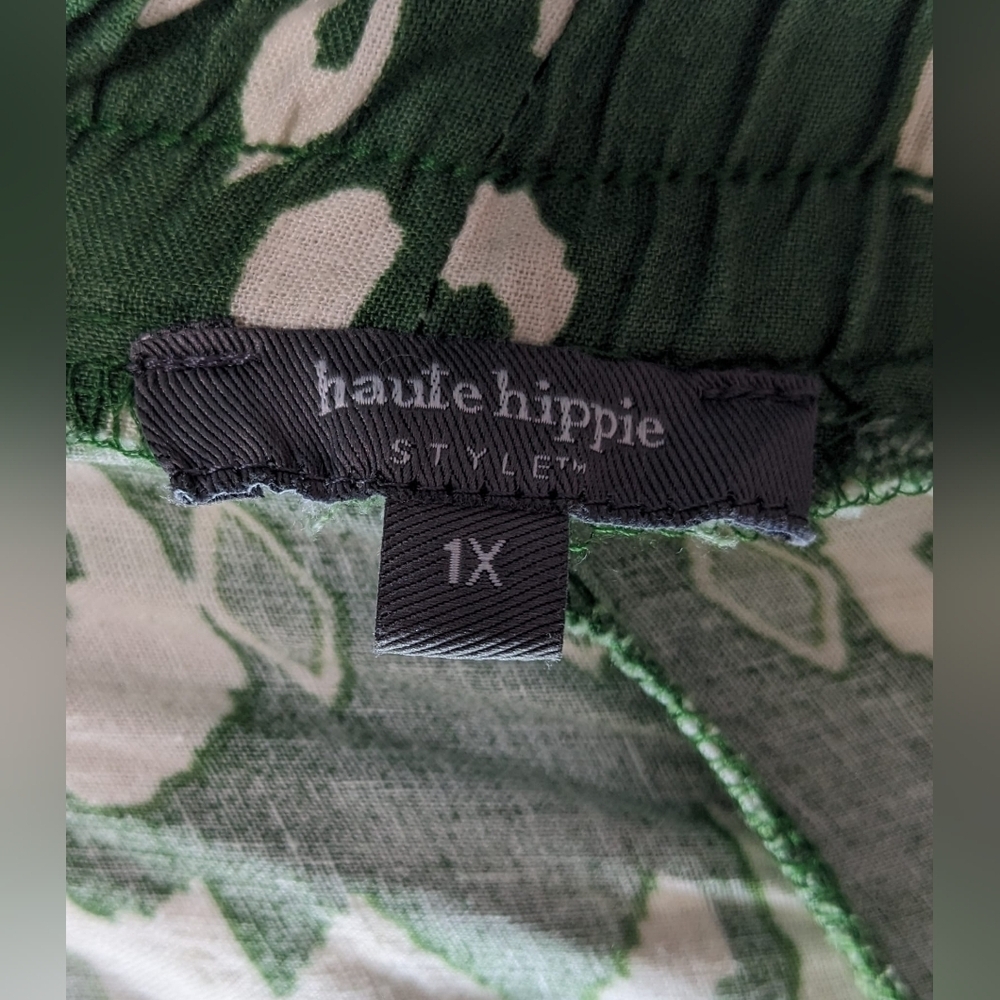 Haute Hippie Green and Beige Palozzo Linen Blend Wide Leg Pants Sz 1X - Picture 8 of 11
